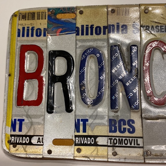 Broncos license plate sign. Made of wood and license plate letters. - Picture 2 of 5